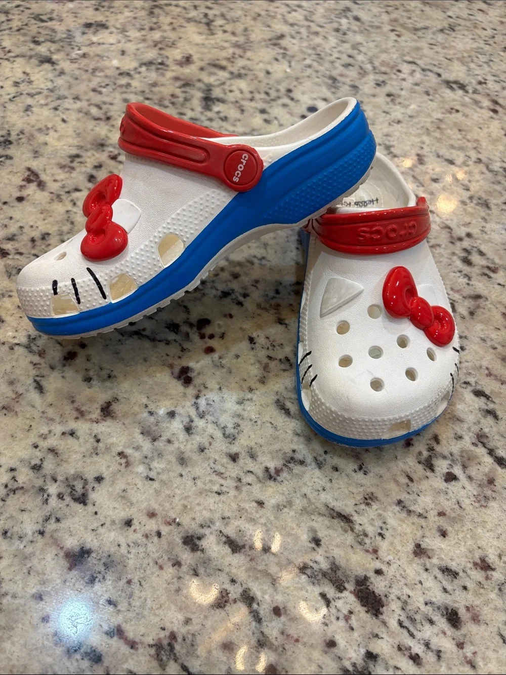 CROCS White Kids Clogs with Red Bow and Strap